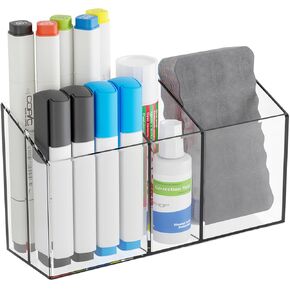 Yieach Clear Magnetic Dry Erase Marker Holder for Whiteboard -With Magnet and Adhesive - Non Slip Magnetic Expo Marker Holder for White Board,Acrylic Magnetic Pen Holder Cup for Refrigerator,Classroom