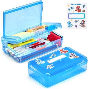GAMENOTE Plastic Pencil Case Box with Lid Snap Closure, Large Capacity School Supplies Storage Organizer Box for Kids