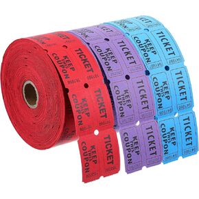 3 Pcs Multicolor Raffle Tickets - 6000 Tickets (3 Double Rolls of 2000 Tickets Roll), Consecutively Numbered Fundraiser 50/50 Raffle Tickets for Christmas Party, Concert, Carnivals & Other Event