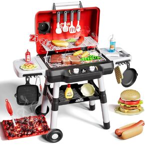 Kids Play Kitchen Toys，BBQ Grillkids Kitchen playset Toy, Pretend Play Cooking Toys with Smoke, Light & Sound - Indoor/Outdoor Play Kitchen Set, Christmas Birthday Gift for Boys Girls 3 4 5 6 Years
