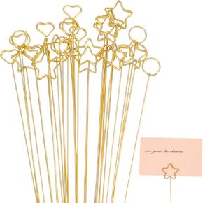 30 Pcs Floral Picks Flower Floral Card Holder Picks Gold Place Card Holders Metal Photo Picture Clip Holder Table Memo Note Round Table Name Number for Wedding Party