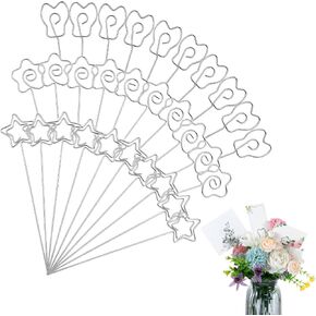 30pcs الأسلاك المعدنية الأزهار اختيار لترتيبات الزهور ، وعصا بطاقة زهرة 4.7 بوصة ، 3 أشكال مقاطع سلك الحرف حاملي الحامل لجداول حفل زفاف عيد ميلاد DIY Cake (Silver)