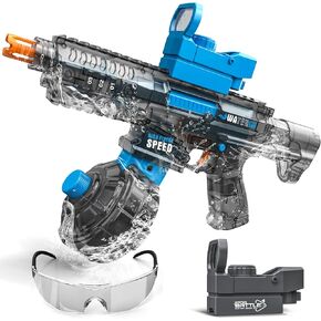 2 Pack Electric Water Guns for Adults Kids, Automatic Suction Automatic Squirt Guns with LED Light 38FT Water Gun Auto Water Blaster for Pool Outdoor Toy Game(Transparent Blue+Grey)