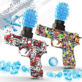 2 Pack Gel Ball Blaster Guns, Small Manual Splat Orby Gun, Gel Splatter Blaster for Adults, Outdoor Activities Shooting Games for Backyard, Garden& Lawn, Ages 14 & Up (Red + Yellow)