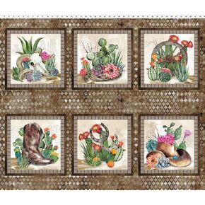 in The Beginning Southwest Western Design 6 Small Panels Cotton Fabric 1SOU 1