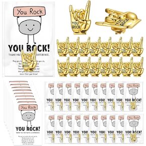 Zeyune Employee Appreciation Gifts Bulk Inspirational You Rock Employee of the Month Lapel Pins with Thank You Cards Bags Recognition Gifts for Coworker Staff Teacher Team
