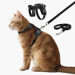 Plutus Pet Adjustable Cat Harness and Leash Set, Quick Release, Escape Proof Nylon Vest with Leather Trim for Kitten, Small Medium Large Cats, Gray