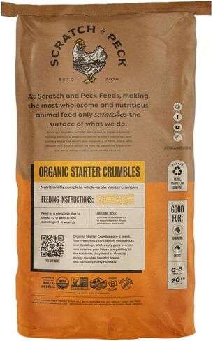 Scratch and Peck Whole Grain Grower Crumbles Chicken and Duck Feed - 25 lbs Bag - Corn-Free and Soy-Free - 17% Protein, Certified Organic and Non-GMO Project Verified Chicken Food in Kuwait