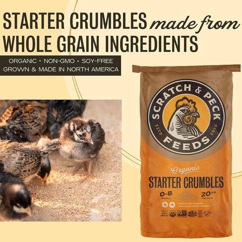 Scratch and Peck Whole Grain Grower Crumbles Chicken and Duck Feed - 25 lbs Bag - Corn-Free and Soy-Free - 17% Protein, Certified Organic and Non-GMO Project Verified Chicken Food in Kuwait
