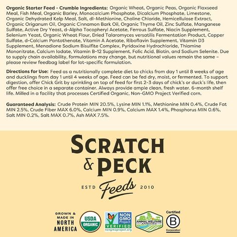 Scratch and Peck Whole Grain Grower Crumbles Chicken and Duck Feed - 25 lbs Bag - Corn-Free and Soy-Free - 17% Protein, Certified Organic and Non-GMO Project Verified Chicken Food in Kuwait