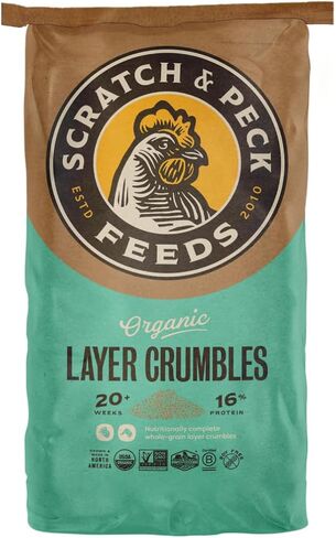 Scratch and Peck Whole Grain Grower Crumbles Chicken and Duck Feed - 25 lbs Bag - Corn-Free and Soy-Free - 17% Protein, Certified Organic and Non-GMO Project Verified Chicken Food in Kuwait