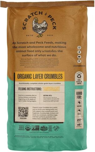 Scratch and Peck Whole Grain Grower Crumbles Chicken and Duck Feed - 25 lbs Bag - Corn-Free and Soy-Free - 17% Protein, Certified Organic and Non-GMO Project Verified Chicken Food in Kuwait