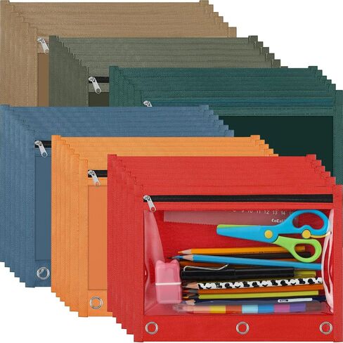 LINCIA 36 PACK PENCIL POCNES FOR 3 RING BINDER مع أكياس قلم رصاص السوستة السوستة ، 6 ألوان ، علبة قلم رصاص مع نافذة صافية مزدوجة على الوجهين للوازم المكتبي (المعكرونات) in Kuwait