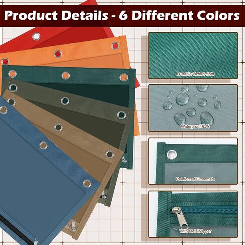 LINCIA 36 PACK PENCIL POCNES FOR 3 RING BINDER مع أكياس قلم رصاص السوستة السوستة ، 6 ألوان ، علبة قلم رصاص مع نافذة صافية مزدوجة على الوجهين للوازم المكتبي (المعكرونات) in Kuwait