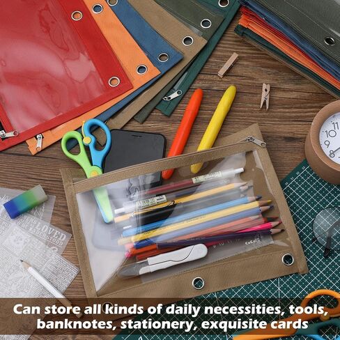 LINCIA 36 PACK PENCIL POCNES FOR 3 RING BINDER مع أكياس قلم رصاص السوستة السوستة ، 6 ألوان ، علبة قلم رصاص مع نافذة صافية مزدوجة على الوجهين للوازم المكتبي (المعكرونات) in Kuwait