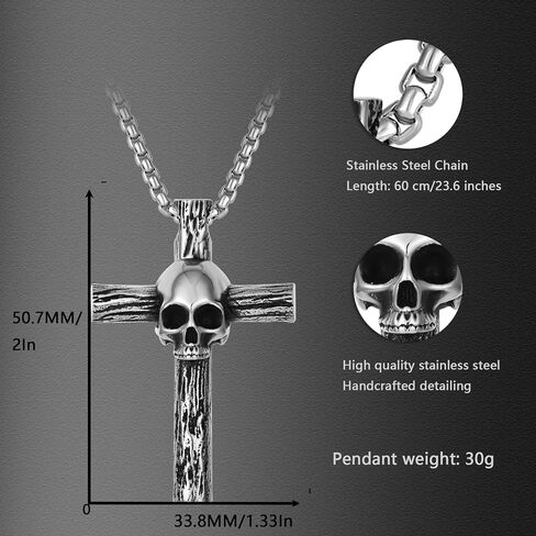 Mens Cross Skull Necklace Stainless Steel Vintage Punk Cross Pendant Necklaces for Men Halloween Memento Skull Jewelry Gift in Saudi Arabia