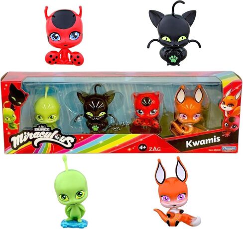 Bandai Miraculous Ladybug و Cat Noir Quality Kwami مفاجأة - 4 تماثيل سحرية | جواهر لامعة من أجل الجمال والعرض in Kuwait