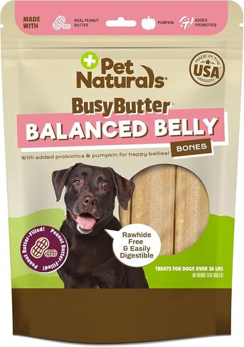 Pet Naturals BusyButter Balanced Belly Peanut Butter Bones, Rawhide-Free Chews for Small Dogs, Long Lasting Chew Bones, Probiotics and Pumpkin for Gut Health, 22 Count in Kuwait