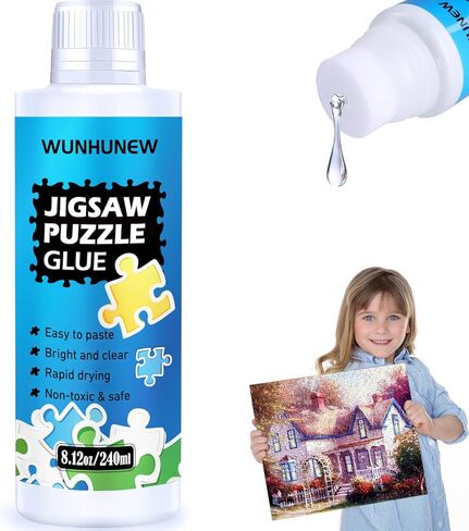 Jigsaw Puzzle Glue Clear with Sponge Head Applicator, Puzzle Saver Frame for 1000/1500/3000 Pieces Puzzle of Paper & Wood, Water-Soluble Special Art Craft Puzzle Guard Glue, Quick Dry (120ML) in Kuwait