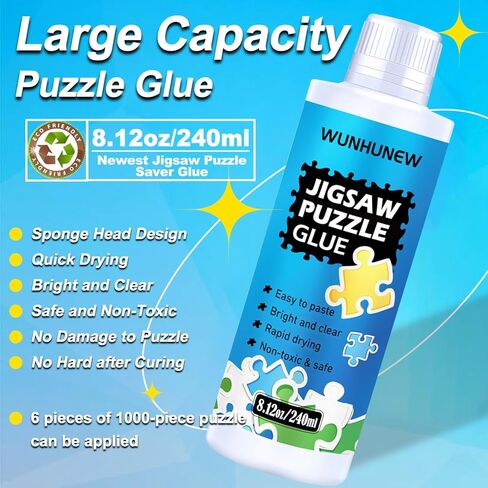 Jigsaw Puzzle Glue Clear with Sponge Head Applicator, Puzzle Saver Frame for 1000/1500/3000 Pieces Puzzle of Paper & Wood, Water-Soluble Special Art Craft Puzzle Guard Glue, Quick Dry (120ML) in Kuwait