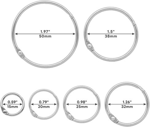 30 Pcs Binder Rings Assorted Sizes (1/2", 3/4", 1", 1-1/4", 1-1/2", 2"), Loose Leaf Binder Book Rings, Metal Index Card Rings Binder Clip Rings for Flash Cards, Key Rings, Index Cards (Black) in Kuwait