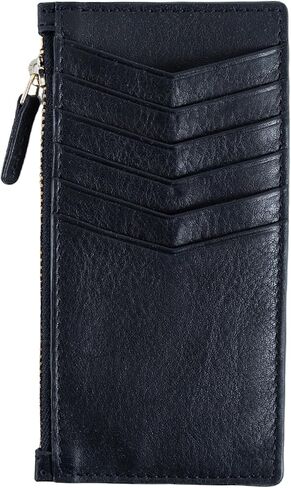 PEGAI Leather Slim Wallet Credit Card Holder for Women with Zipper Coin Pocket | Business Card Holder, ID Wallet, Card Case Wallets for Women | Isabel (Dymnos Black) in Kuwait