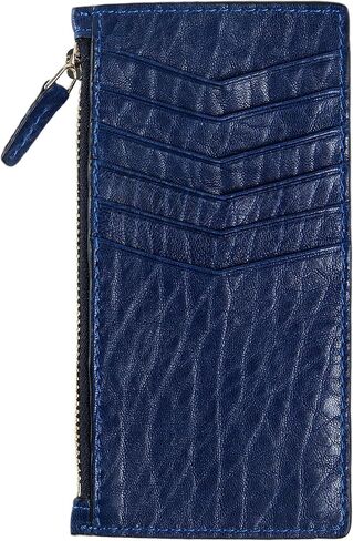 PEGAI Leather Slim Wallet Credit Card Holder for Women with Zipper Coin Pocket | Business Card Holder, ID Wallet, Card Case Wallets for Women | Isabel (Dymnos Black) in Kuwait