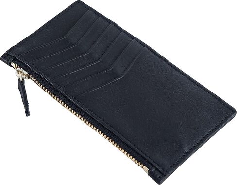 PEGAI Leather Slim Wallet Credit Card Holder for Women with Zipper Coin Pocket | Business Card Holder, ID Wallet, Card Case Wallets for Women | Isabel (Dymnos Black) in Kuwait