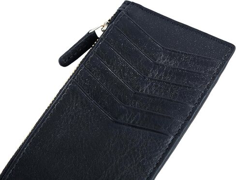 PEGAI Leather Slim Wallet Credit Card Holder for Women with Zipper Coin Pocket | Business Card Holder, ID Wallet, Card Case Wallets for Women | Isabel (Dymnos Black) in Kuwait