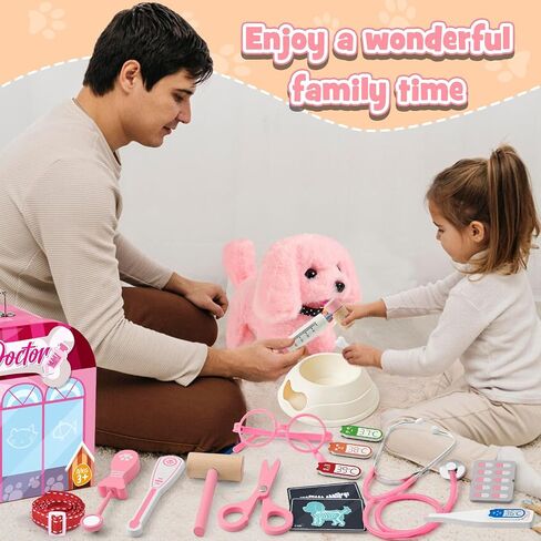 Wooden Doctor Kit & Dog Toys for Kids Toddlers Girls Boys 3 4 5 6 Years Old, Walking Barking Stuffed Dog & Doctor Costume & Veterinarian Pretend Play Set, Gifts for Boys Girls 3 4 5 6+ in Saudi Arabia