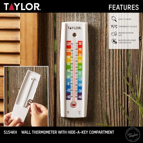Taylor Wall Tube Thermometer with Key Holder, Outdoor, Key Lock Box, Decorative Hide-a-Key Lockbox for Outside Waterproof, Secret Hidden Storage Coins, House Spare Keys for Safe Storage, White in Saudi Arabia