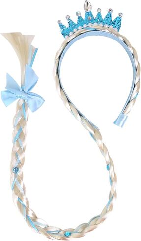 Princess Dress Up Brads ، شعر مستعار طويل مضفر الأميرة شعر شعر مستعار جديلة الفتيات Cosplay عداد الرأس Dess Up Excalso for Girls (Blue) in Kuwait