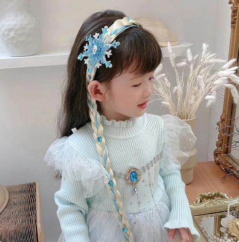 Princess Dress Up Brads ، شعر مستعار طويل مضفر الأميرة شعر شعر مستعار جديلة الفتيات Cosplay عداد الرأس Dess Up Excalso for Girls (Blue) in Kuwait