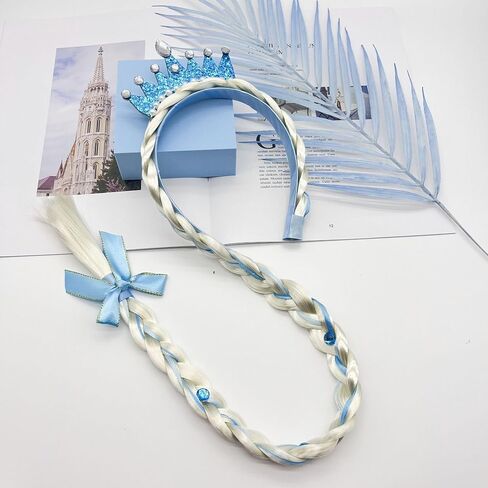 Princess Dress Up Brads ، شعر مستعار طويل مضفر الأميرة شعر شعر مستعار جديلة الفتيات Cosplay عداد الرأس Dess Up Excalso for Girls (Blue) in Kuwait