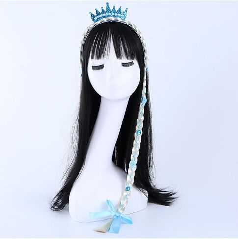 Princess Dress Up Brads ، شعر مستعار طويل مضفر الأميرة شعر شعر مستعار جديلة الفتيات Cosplay عداد الرأس Dess Up Excalso for Girls (Blue) in Kuwait