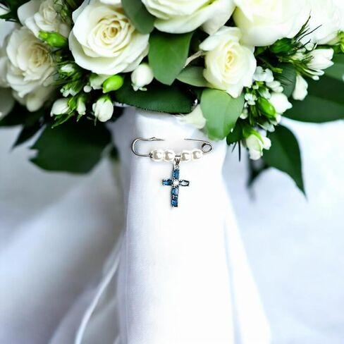 Something Blue Bridal Bouquet Charm – Elegant Wedding Keepsake Pin for Bride – Meaningful Gift from Mom, Sister, or Friend – Beautiful Bridal Shower Gift – Easily Attaches to Bouquet, Garter, or Dress in Saudi Arabia