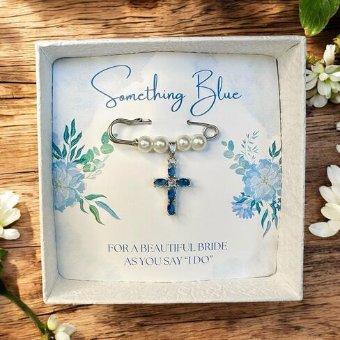 Something Blue Bridal Bouquet Charm – Elegant Wedding Keepsake Pin for Bride – Meaningful Gift from Mom, Sister, or Friend – Beautiful Bridal Shower Gift – Easily Attaches to Bouquet, Garter, or Dress in Saudi Arabia