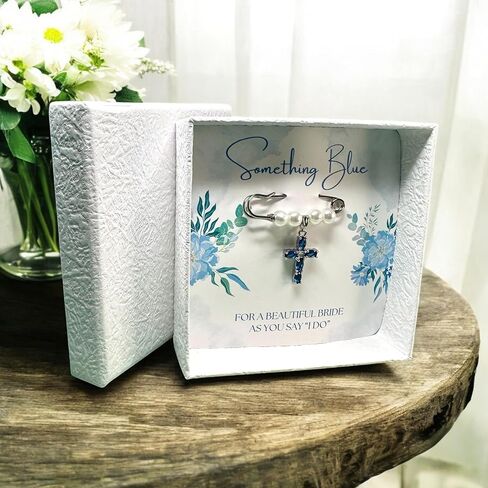 Something Blue Bridal Bouquet Charm – Elegant Wedding Keepsake Pin for Bride – Meaningful Gift from Mom, Sister, or Friend – Beautiful Bridal Shower Gift – Easily Attaches to Bouquet, Garter, or Dress in Saudi Arabia