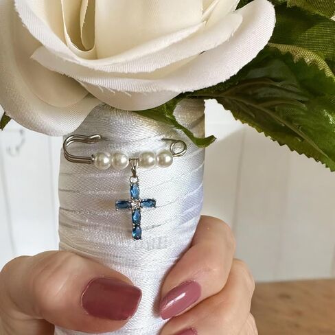 Something Blue Bridal Bouquet Charm – Elegant Wedding Keepsake Pin for Bride – Meaningful Gift from Mom, Sister, or Friend – Beautiful Bridal Shower Gift – Easily Attaches to Bouquet, Garter, or Dress in Saudi Arabia