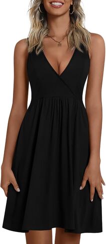 CATHY Womens Casual Sleeveless Dress V Neck Wrap Tunics Dresses Loose Comfy Beach Sundress with Pockets in Kuwait