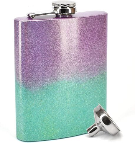 Clear Water Home Goods - 8 oz Mermaid Holographic Glitter Sparkle Stainless Steel Hip Flask w/Funnel - Wedding Party - Groomsman - Bridesmaid in Saudi Arabia