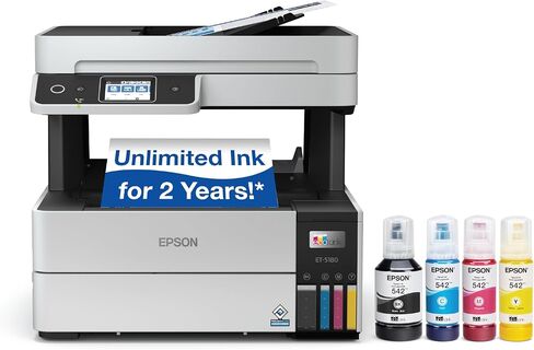 طابعة Epson EcoTank Pro ET-5150 Supertank اللاسلكية الكل في واحد مع ماسح ضوئي وناسخة بالإضافة إلى وحدة تغذية المستندات التلقائية، كبيرة، بيضاء in Kuwait