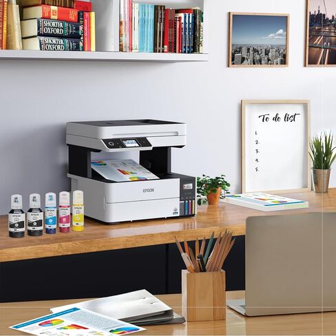 طابعة Epson EcoTank Pro ET-5150 Supertank اللاسلكية الكل في واحد مع ماسح ضوئي وناسخة بالإضافة إلى وحدة تغذية المستندات التلقائية، كبيرة، بيضاء in Kuwait