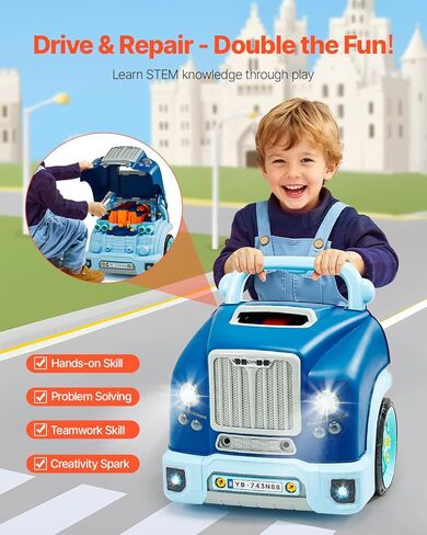 VEVOR Engine Toy, 60 Pieces, Kids Mechanic Car Repair Set with Removable Parts, Lights and Sounds, Steering Wheel and Horn, Kids Mechanic Workshop Set for Toddler Ages 3 Years and Up, Blue in Saudi Arabia