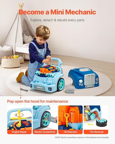 VEVOR Engine Toy, 60 Pieces, Kids Mechanic Car Repair Set with Removable Parts, Lights and Sounds, Steering Wheel and Horn, Kids Mechanic Workshop Set for Toddler Ages 3 Years and Up, Blue in Saudi Arabia