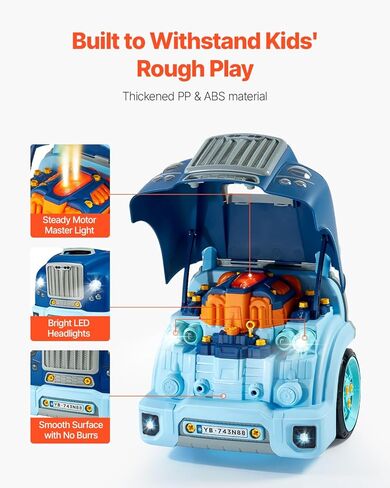 VEVOR Engine Toy, 60 Pieces, Kids Mechanic Car Repair Set with Removable Parts, Lights and Sounds, Steering Wheel and Horn, Kids Mechanic Workshop Set for Toddler Ages 3 Years and Up, Blue in Saudi Arabia