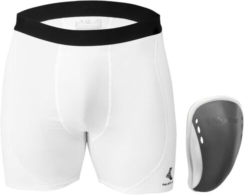 موجز دعم رياضي من Mueller مع كوب Flex Shield، أبيض/أخضر، مقاس Peewee كبير in Kuwait