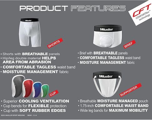 موجز دعم رياضي من Mueller مع كوب Flex Shield، أبيض/أخضر، مقاس Peewee كبير in Kuwait