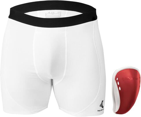 موجز دعم رياضي من Mueller مع كوب Flex Shield، أبيض/أخضر، مقاس Peewee كبير in Kuwait