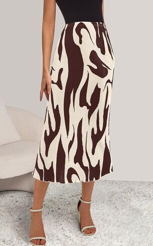 تنورة PRETTYGARDEN النسائية لصيف 2024 بخصر عالٍ وطباعة جرافيك تنانير طويلة بطيات على شكل حرف A للنساء تنورة متوسطة الطول عصرية من Plisse in Saudi Arabia